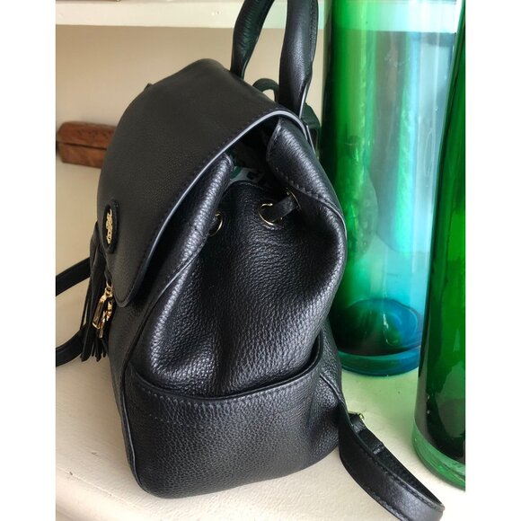 **SOLD**TORY BURCH Whipstitch Leather Logo Black Backpack - Picture 3 of 13